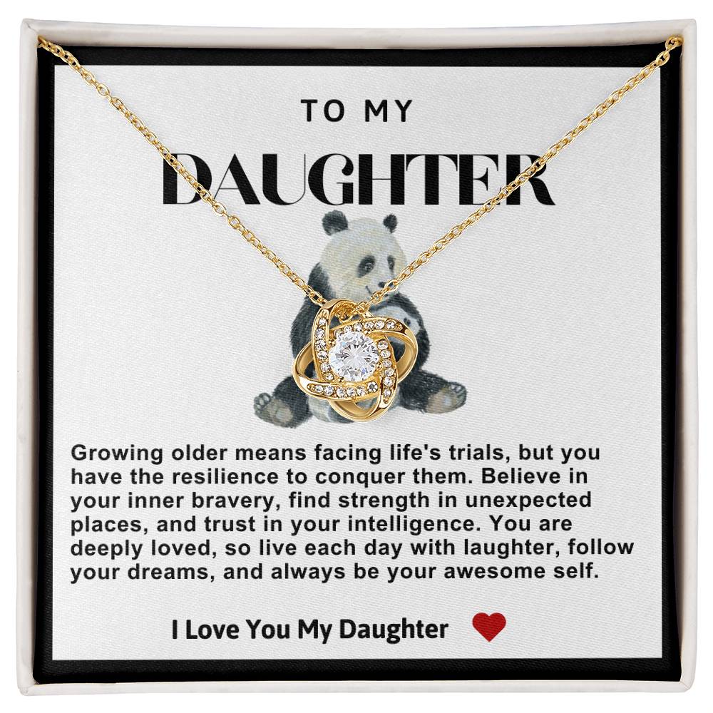 Daughter Panda Bear Love Knot Necklace