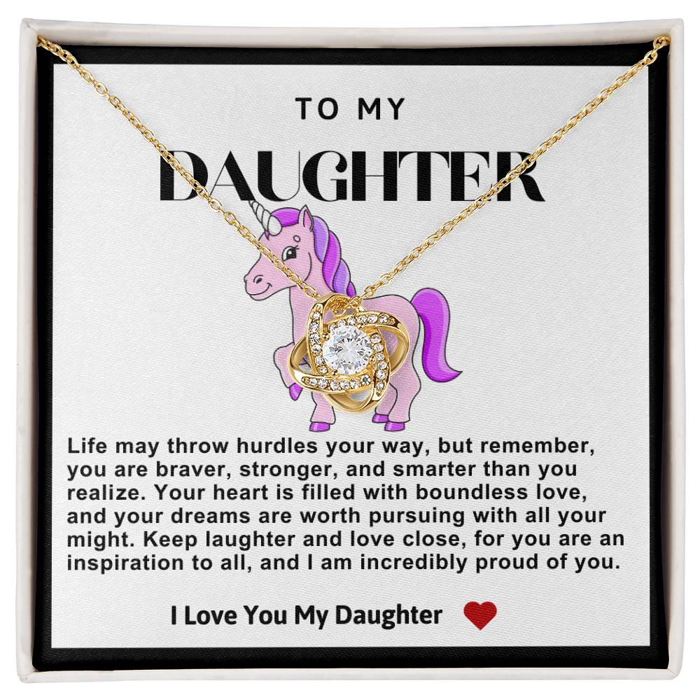 Daughter Purple Unicorn Love Knot Necklace