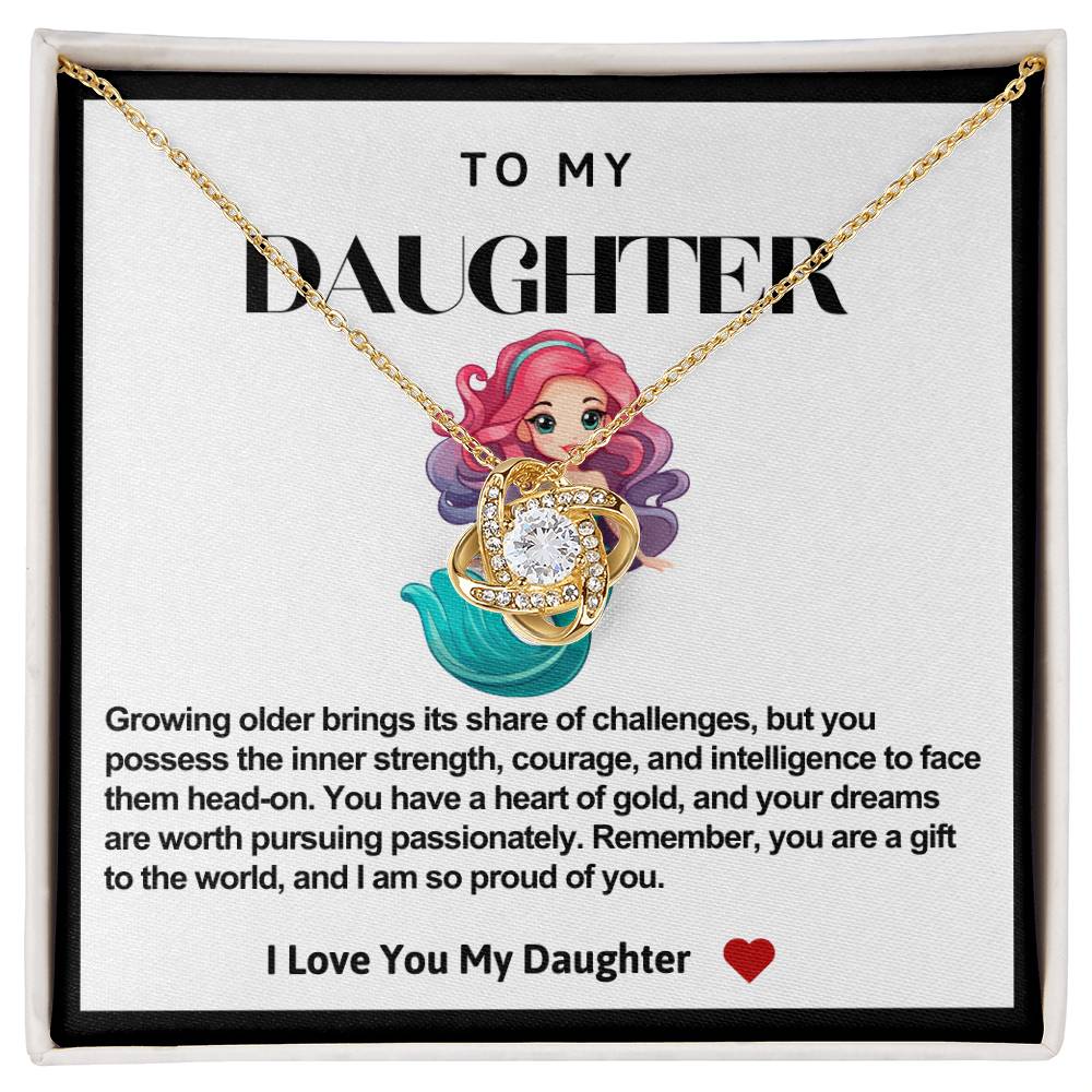 Daughter Pink Hair Mermaid Love Knot Necklace