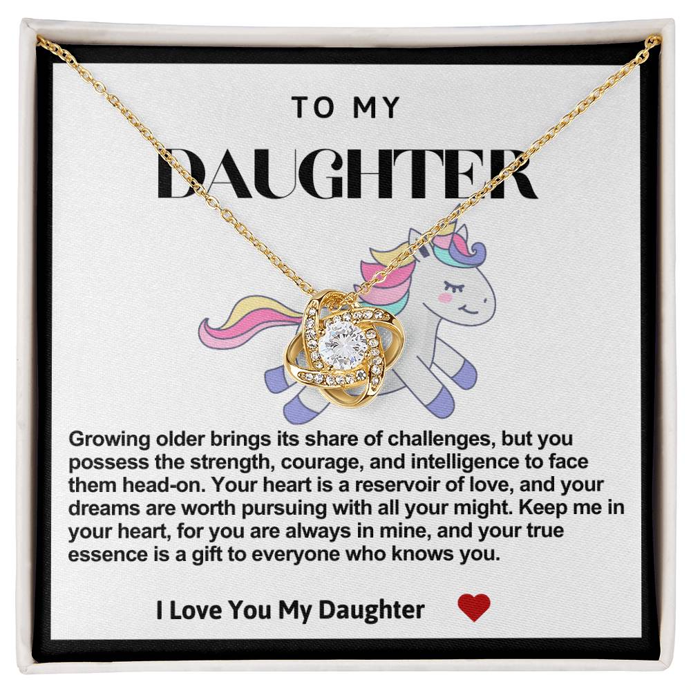 Daughter Blue Unicorn Love Knot Necklace