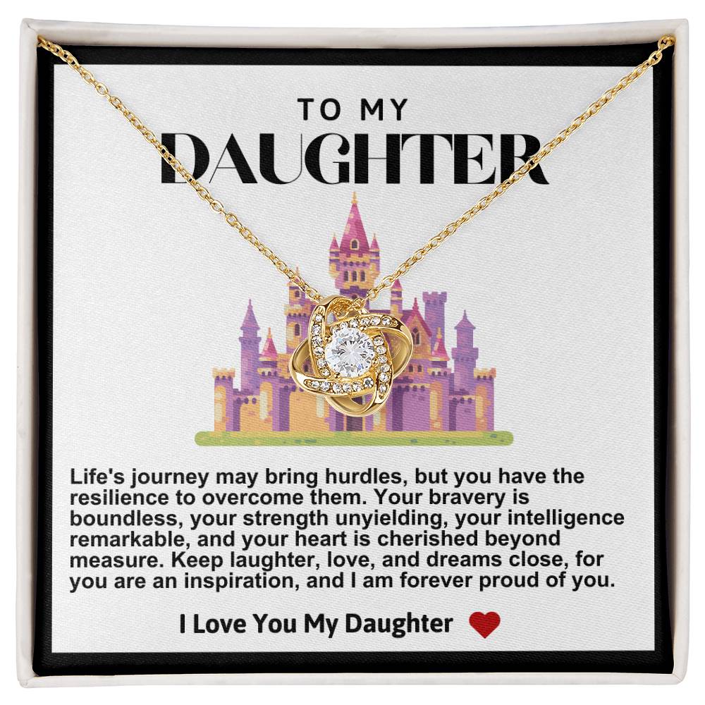 Daughter Purple Castle Love Knot Necklace