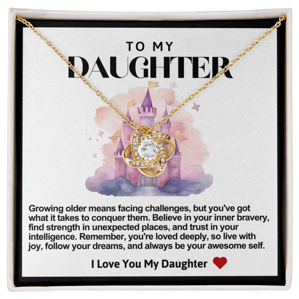 Daughter Pink And Purple Castle Love Knot Necklace