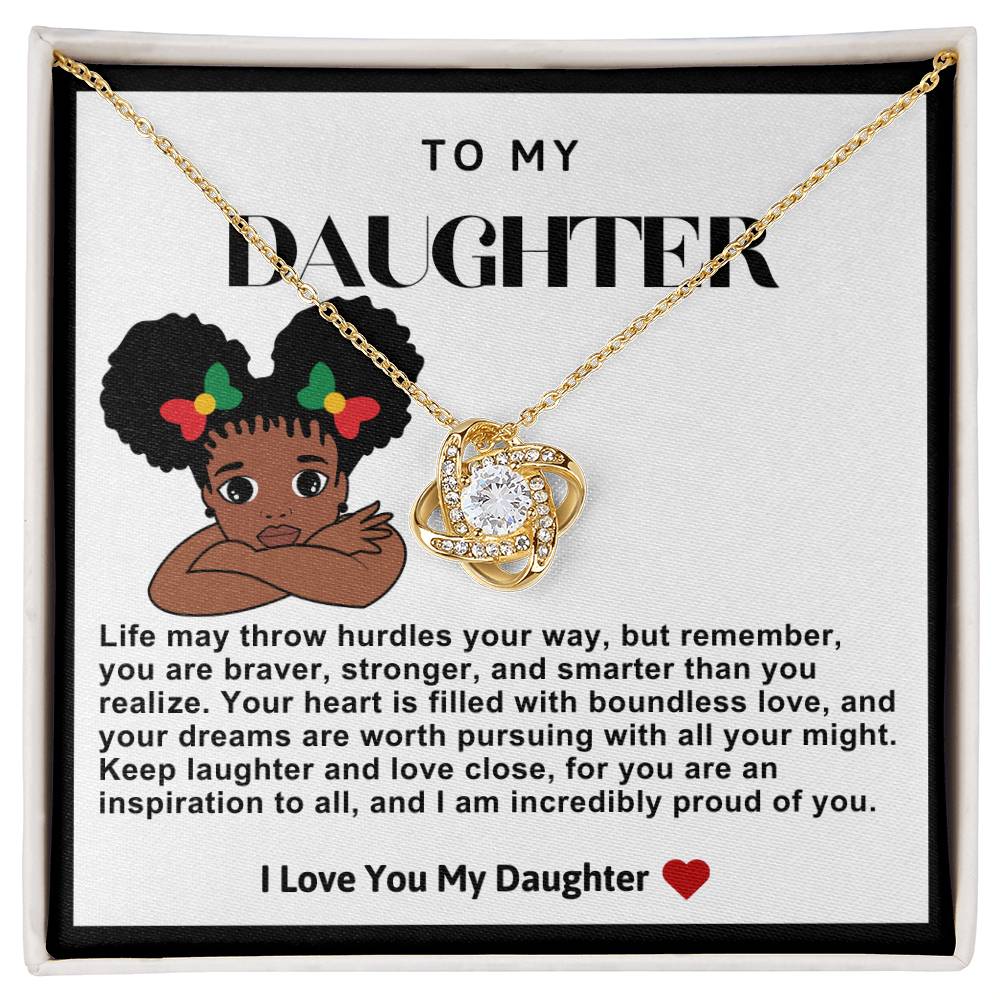 Daughter Afro Puffs Love Knot Necklace