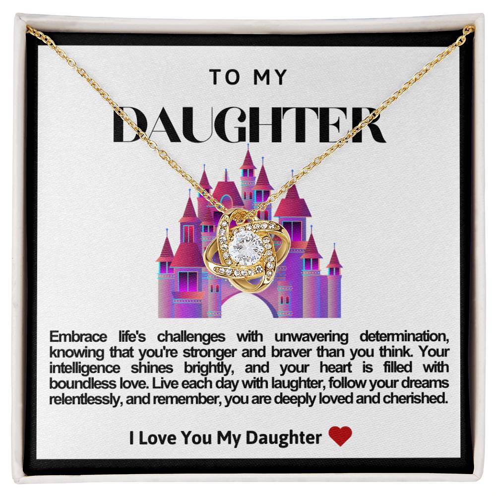 Daughter Bright Pink And Purple Castle Love Knot Necklace