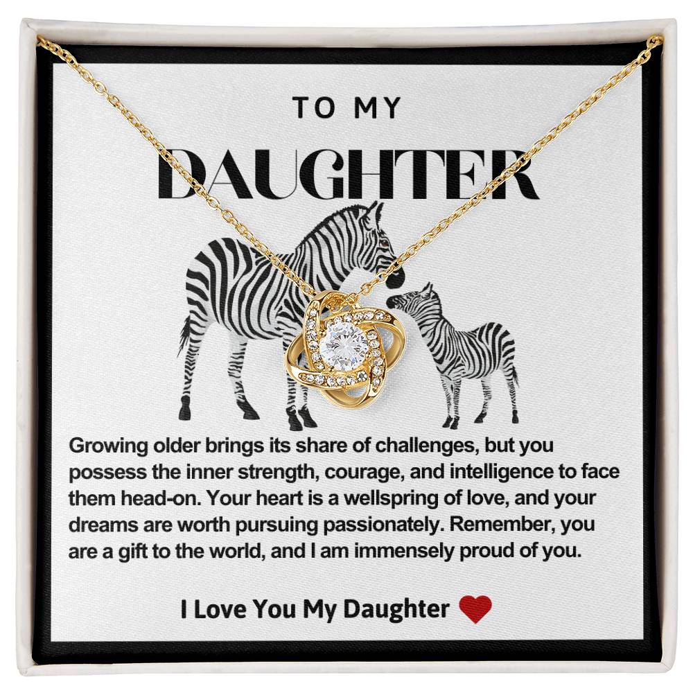 Daughter Zebra Love Knot Necklace