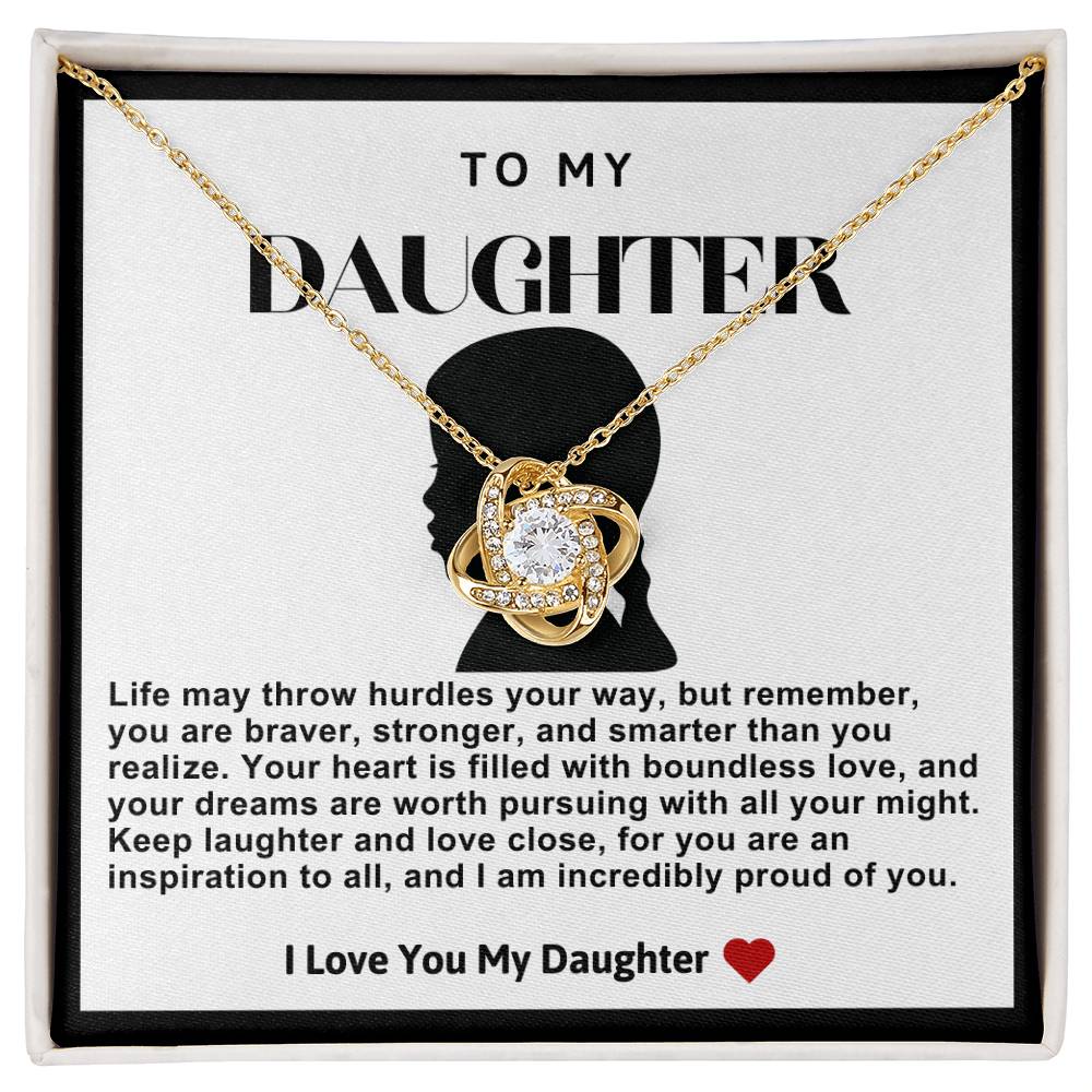 Daughter Girl With Braided Hair Love Knot Necklace