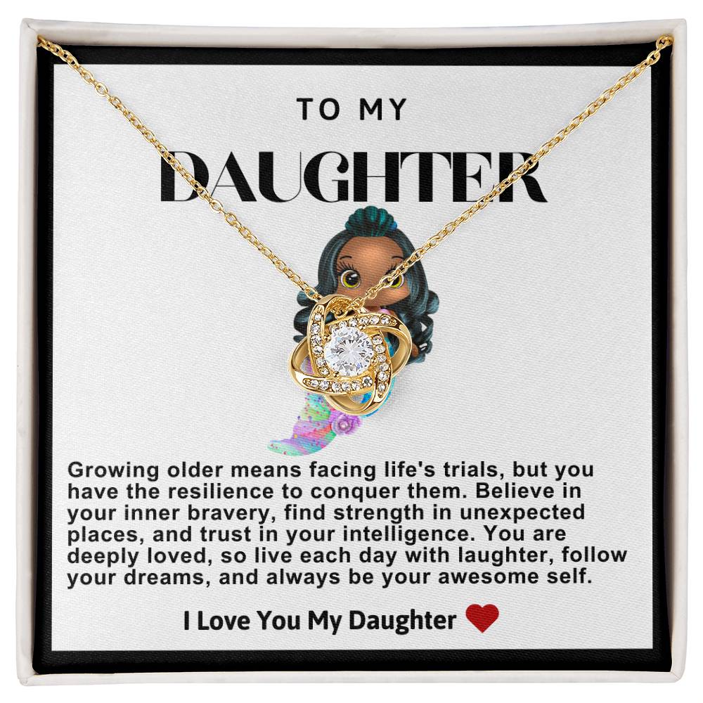 Daughter Dark Hair Mermaid Love Knot Necklace