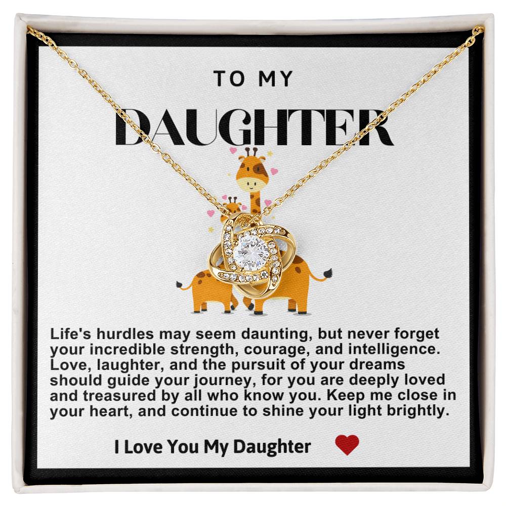 Daughter Giraffe and Baby Love Knot Necklace