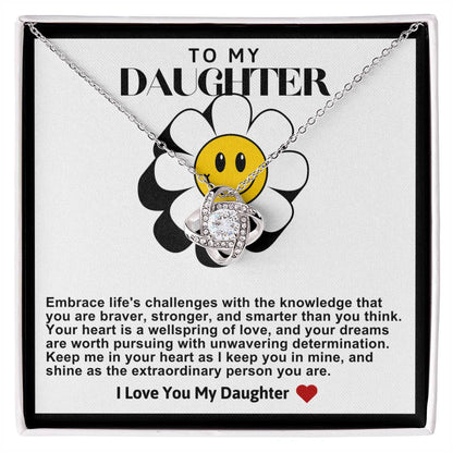 Daughter Smiling Daisy Love Knot Necklace