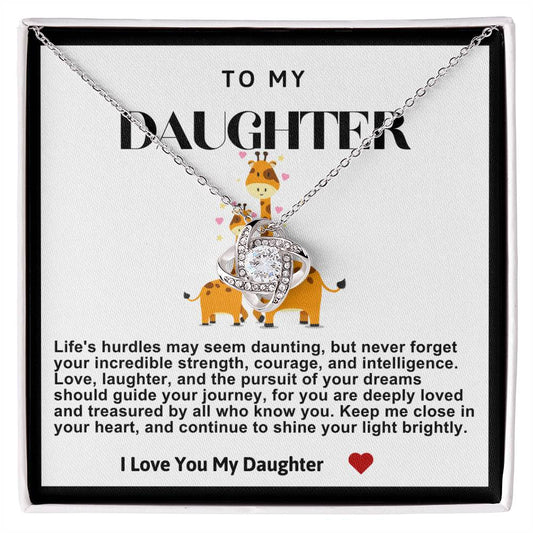 Daughter Giraffe and Baby Love Knot Necklace