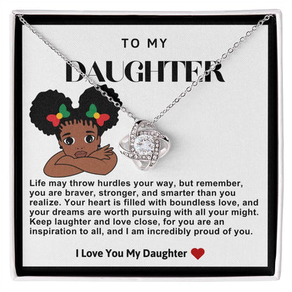 Daughter Afro Puffs Love Knot Necklace