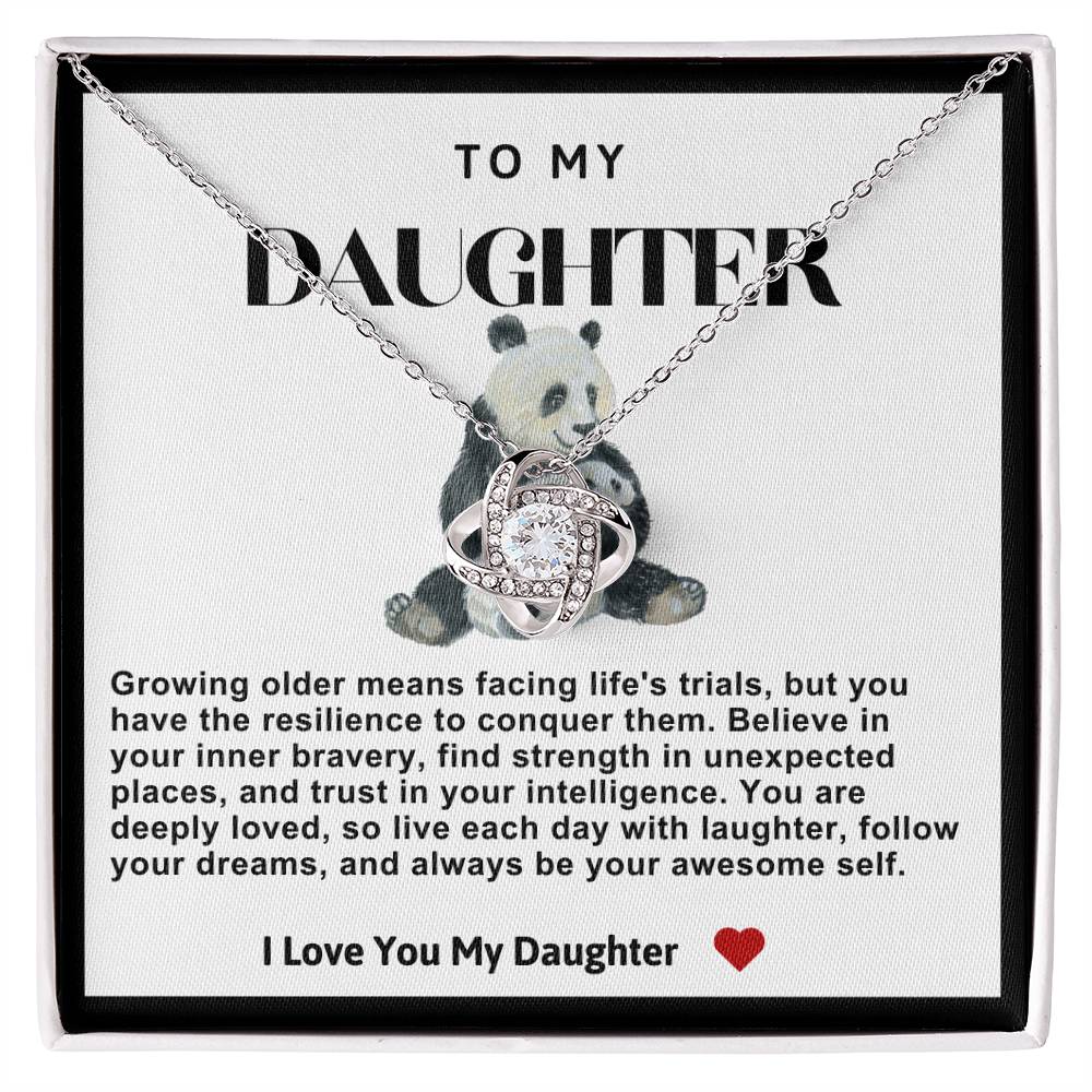 Daughter Panda Bear Love Knot Necklace