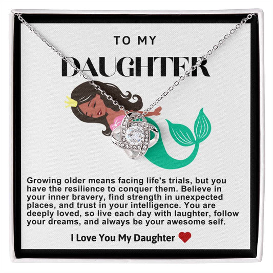 Daughter Black Hair Mermaid Love Knot Necklace