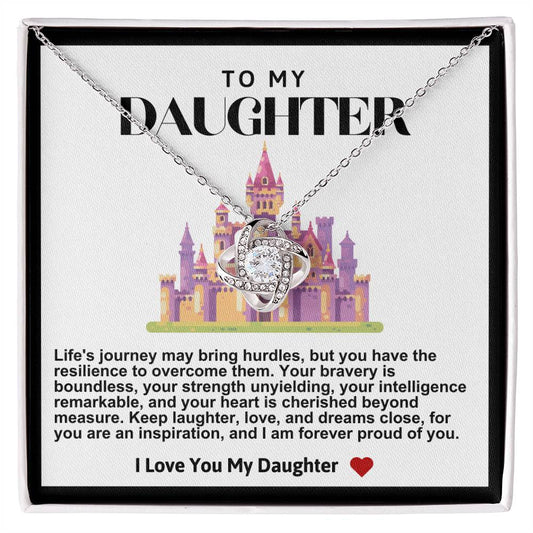 Daughter Purple Castle Love Knot Necklace