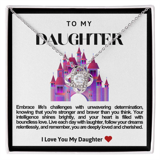 Daughter Bright Pink And Purple Castle Love Knot Necklace