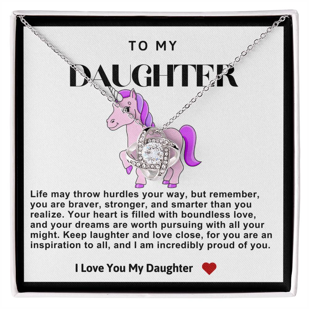 Daughter Purple Unicorn Love Knot Necklace