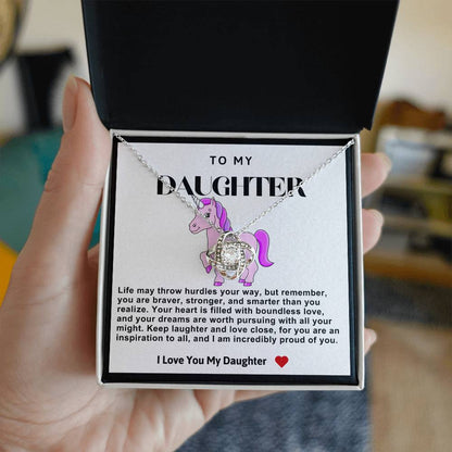 Daughter Purple Unicorn Love Knot Necklace