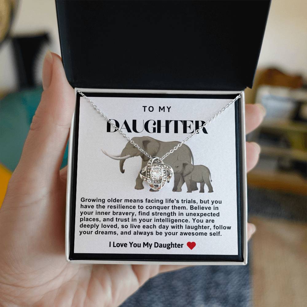 Daughter Elephant Love Knot Necklace