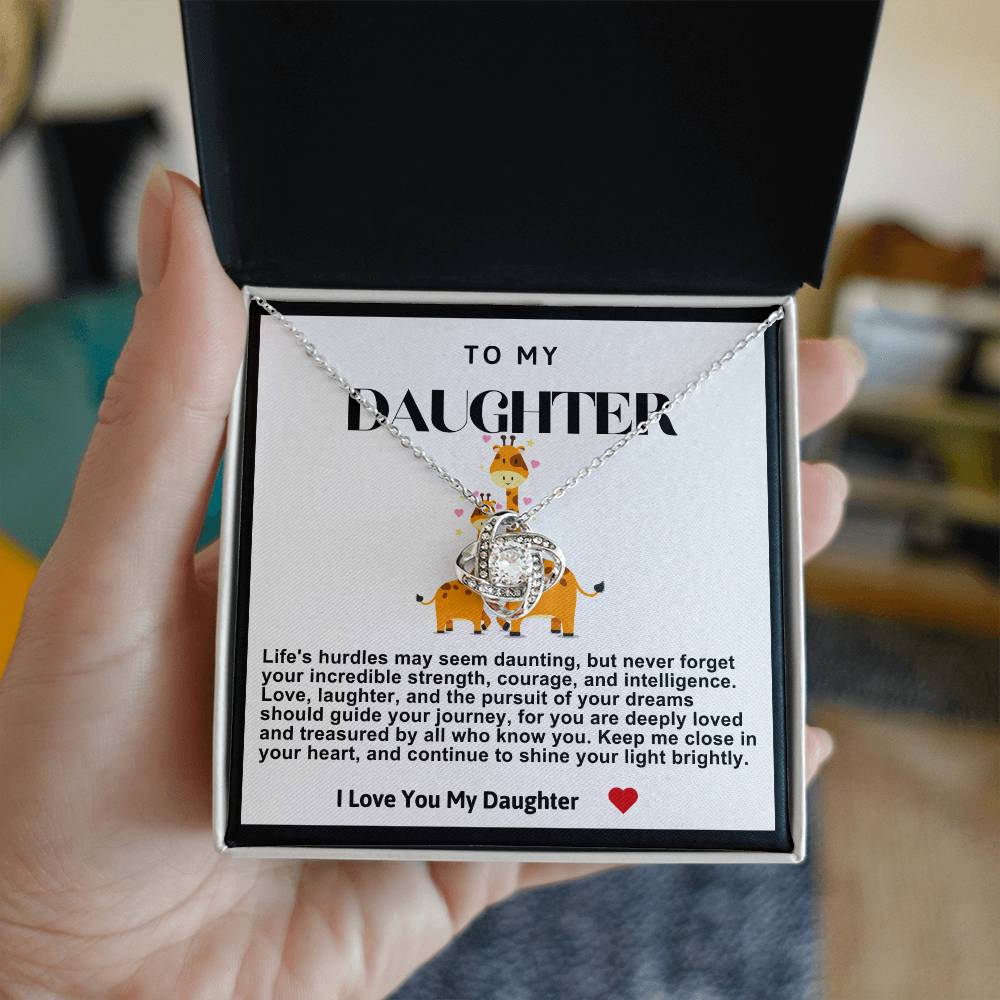 Daughter Giraffe and Baby Love Knot Necklace