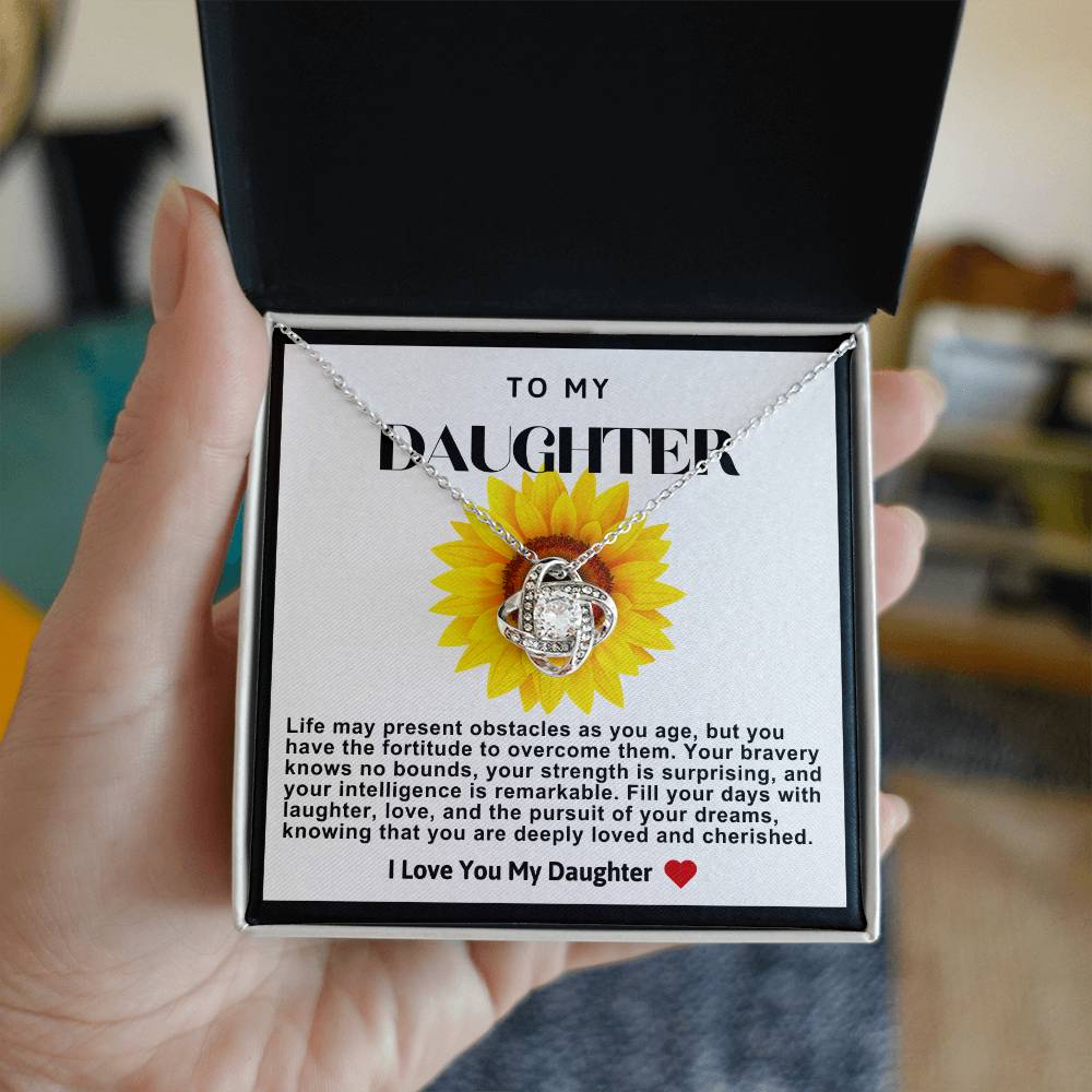 Daughter Sunflower Love Knot Necklace