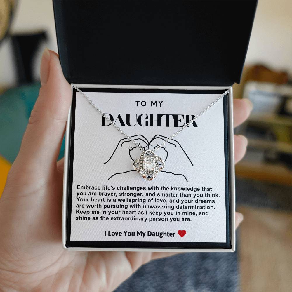 Daughter Hands Heart Symbol Love Knot Necklace