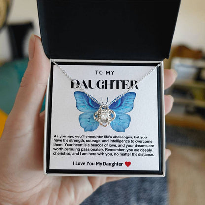 Daughter Blue Butterfly Love Knot Necklace