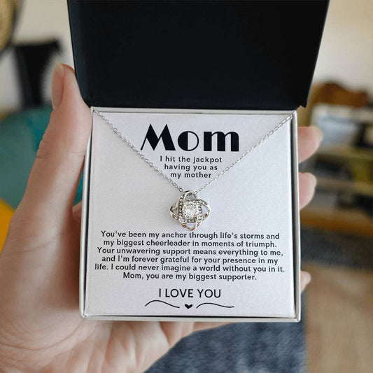 Mom Love Knot Necklace (I Hit the Jackpot Having You As My Mother)