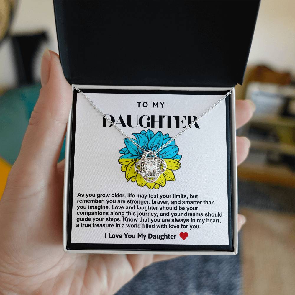 Daughter Blue And Yellow Sunflower Love Knot Necklace