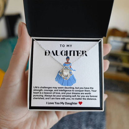 Daughter Blue Dress Princess Love Knot Necklace