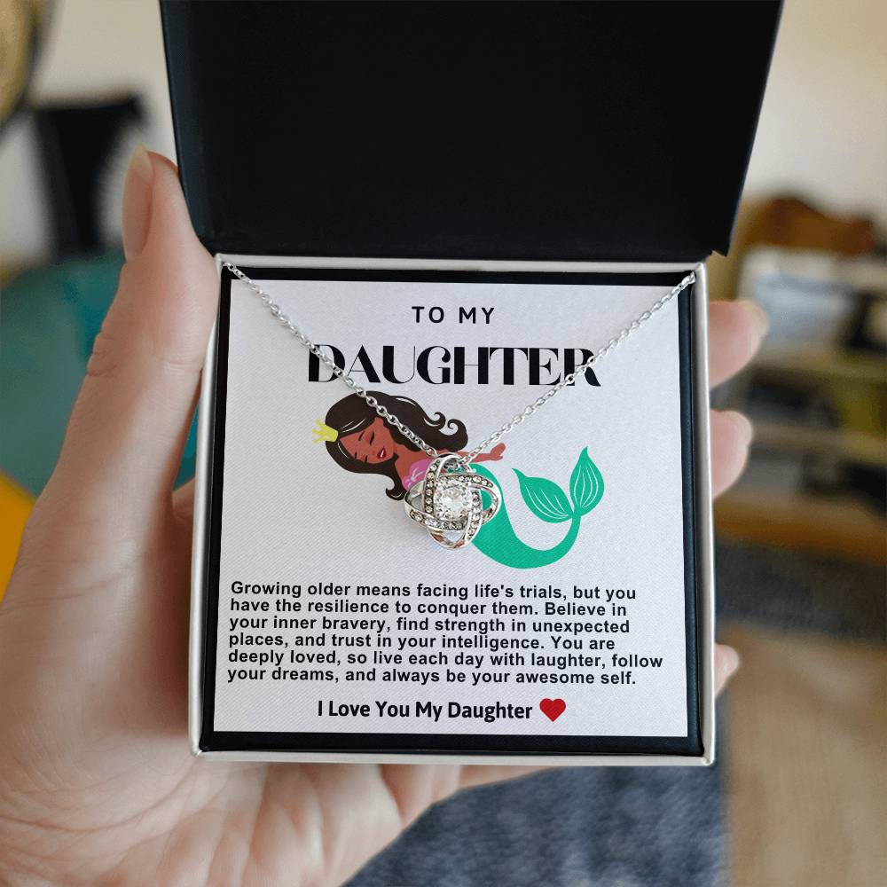 Daughter Black Hair Mermaid Love Knot Necklace