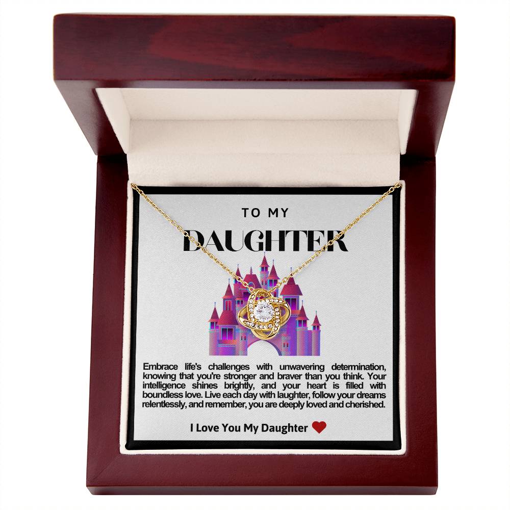 Daughter Bright Pink And Purple Castle Love Knot Necklace