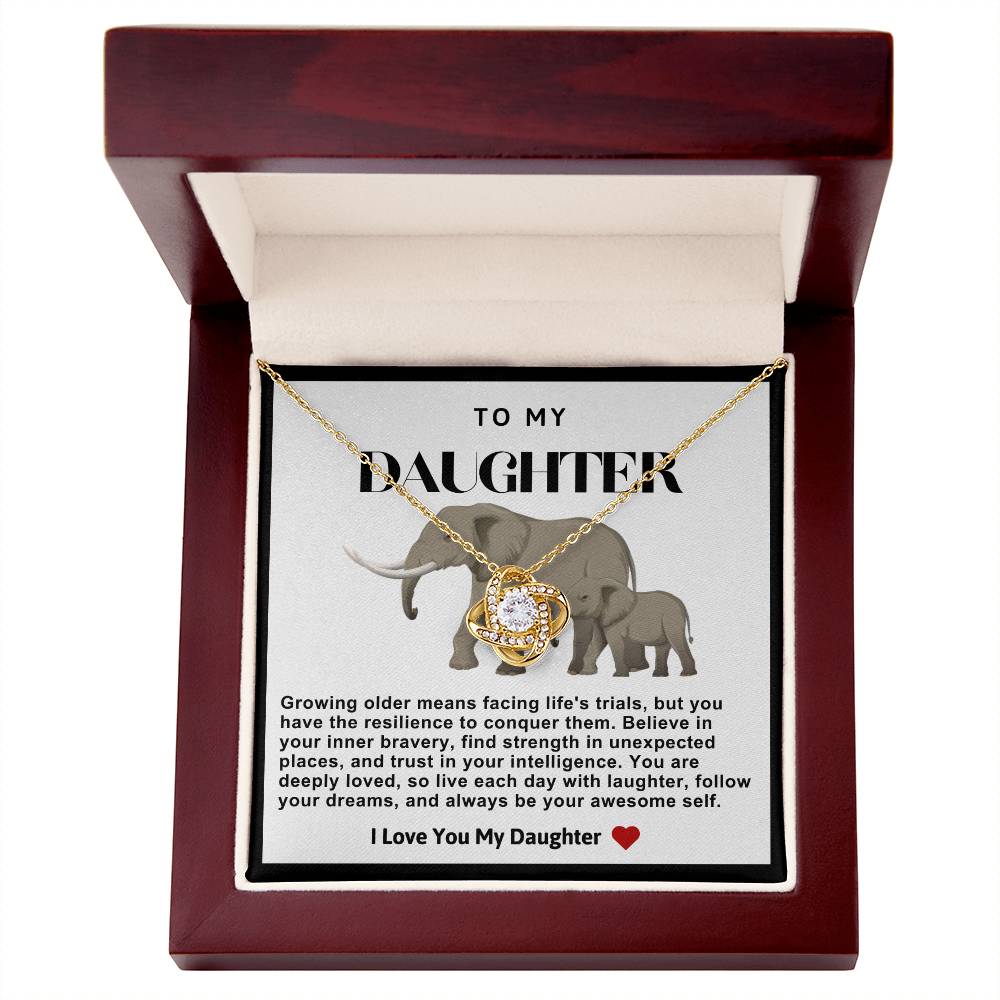 Daughter Elephant Love Knot Necklace