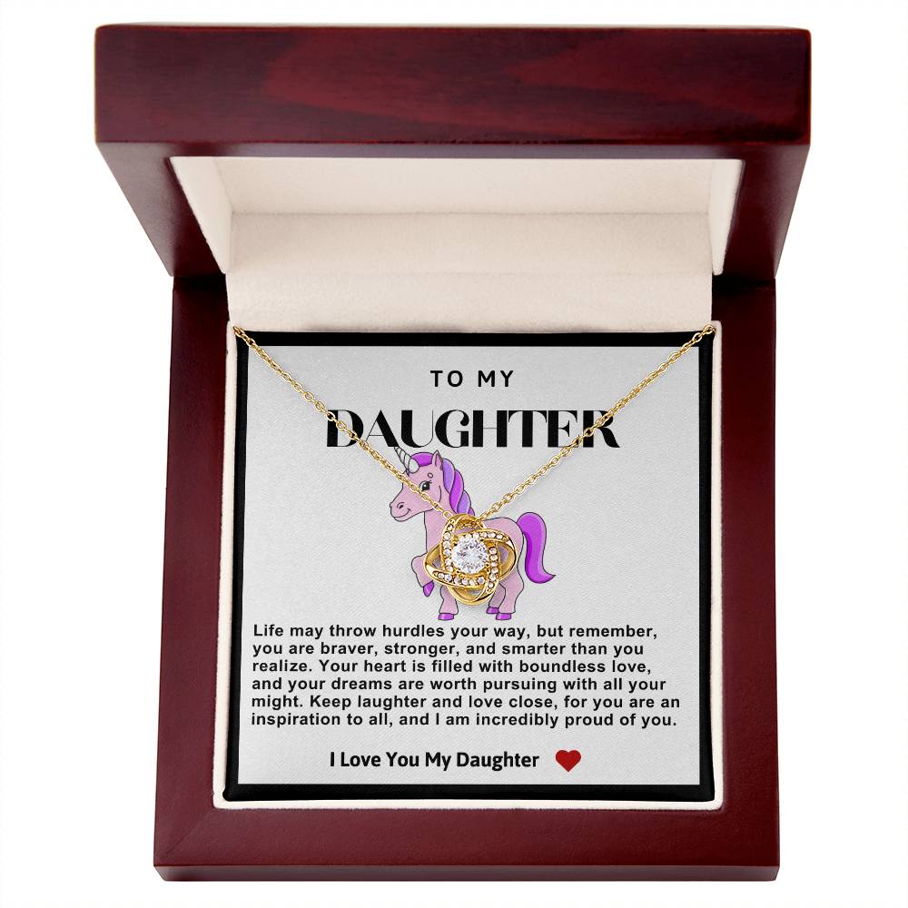 Daughter Purple Unicorn Love Knot Necklace