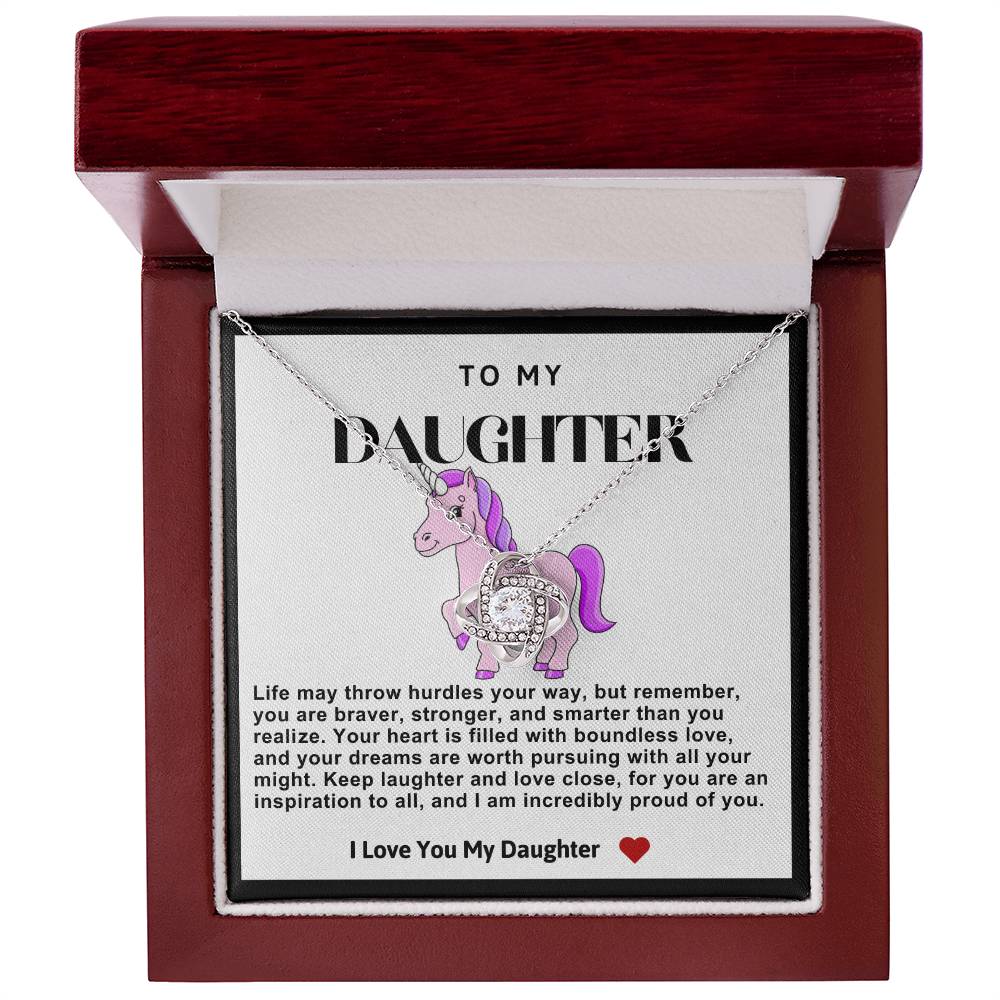 Daughter Purple Unicorn Love Knot Necklace