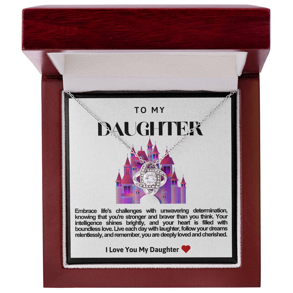 Daughter Bright Pink And Purple Castle Love Knot Necklace