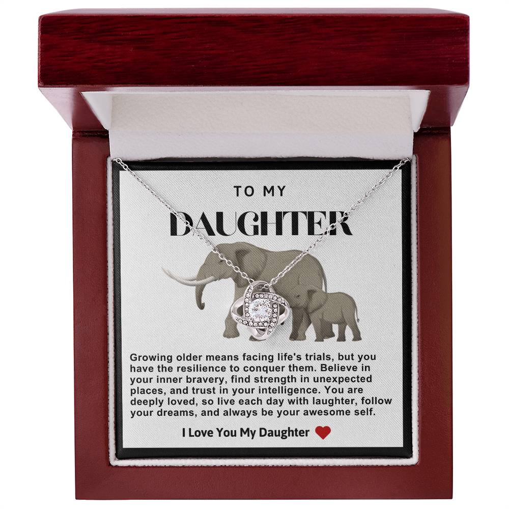 Daughter Elephant Love Knot Necklace