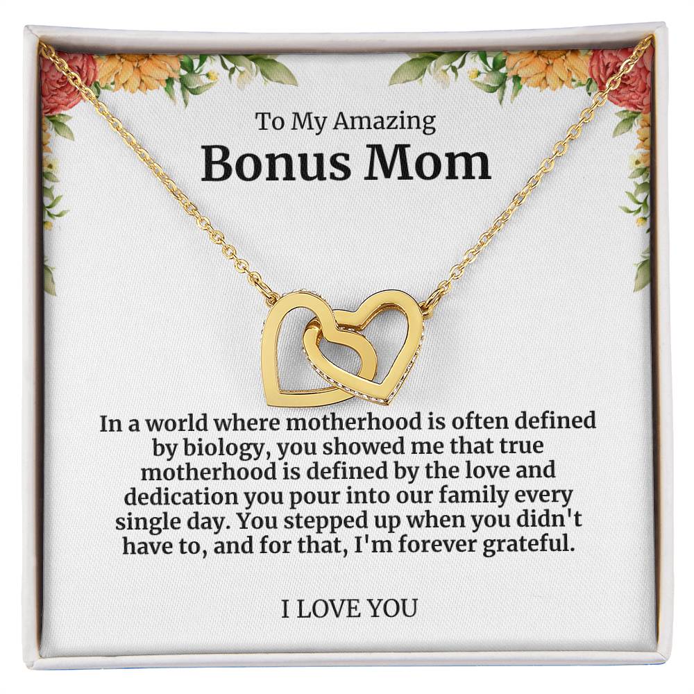 To My Amazing Bonus Mom Double Hearts Necklace