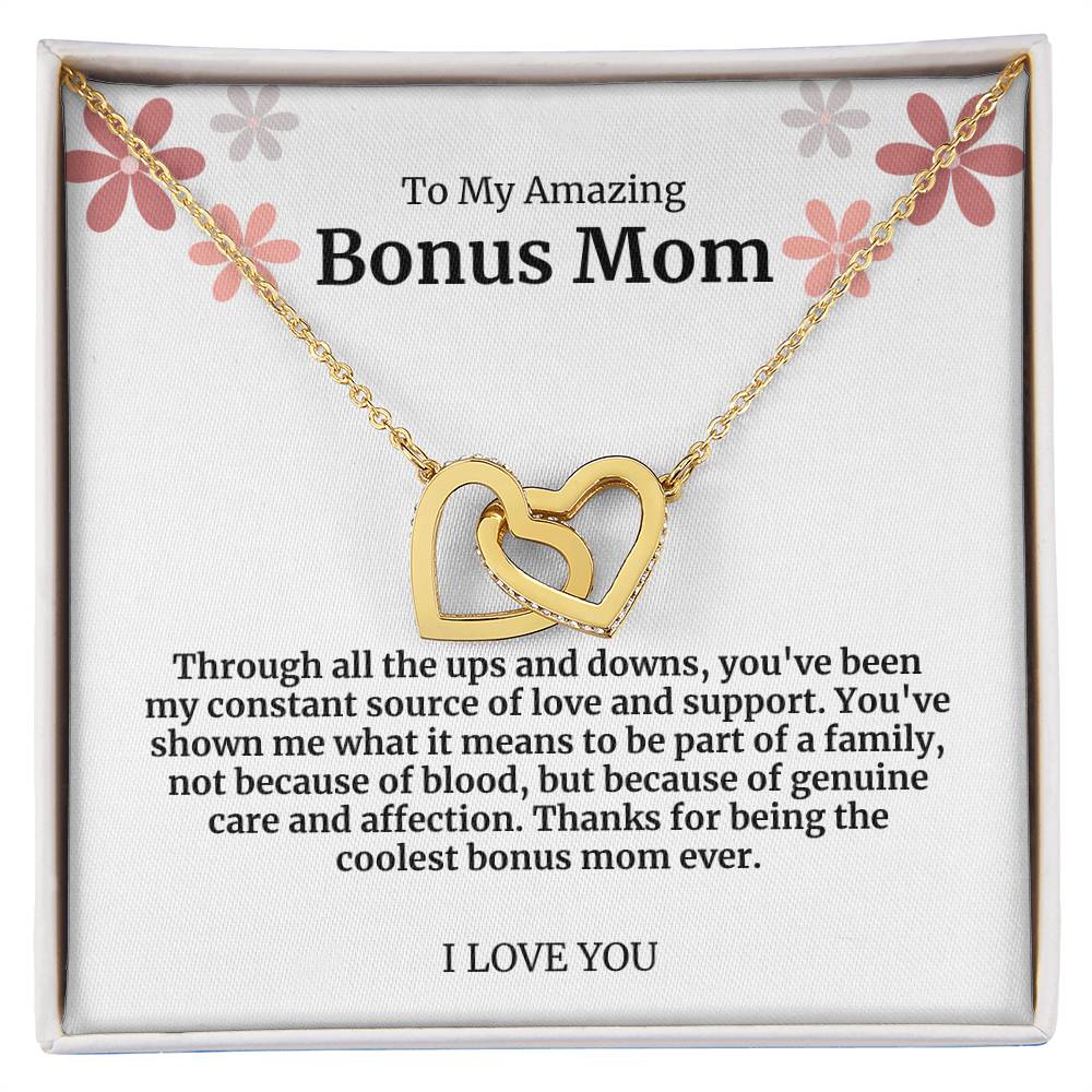 To My Amazing Bonus Mom Double Hearts Necklace