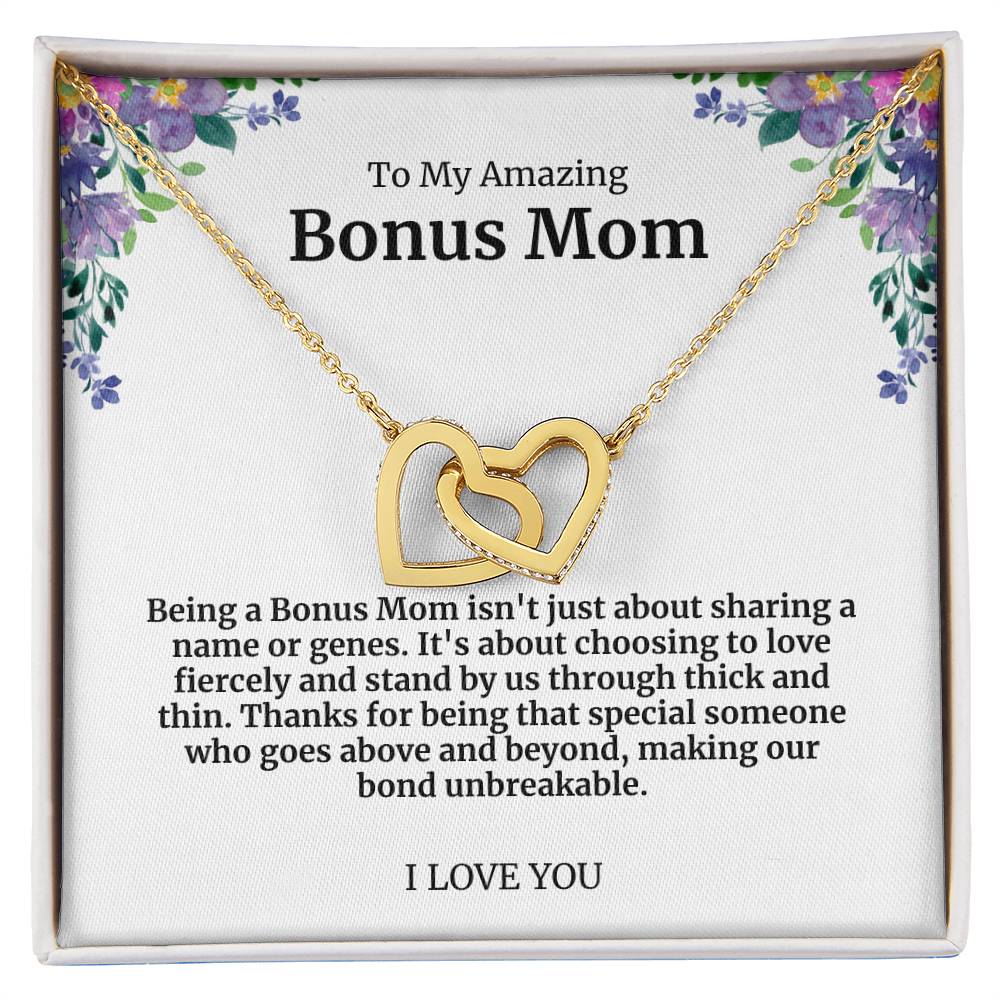 To My Amazing Bonus Mom Double Hearts Necklace