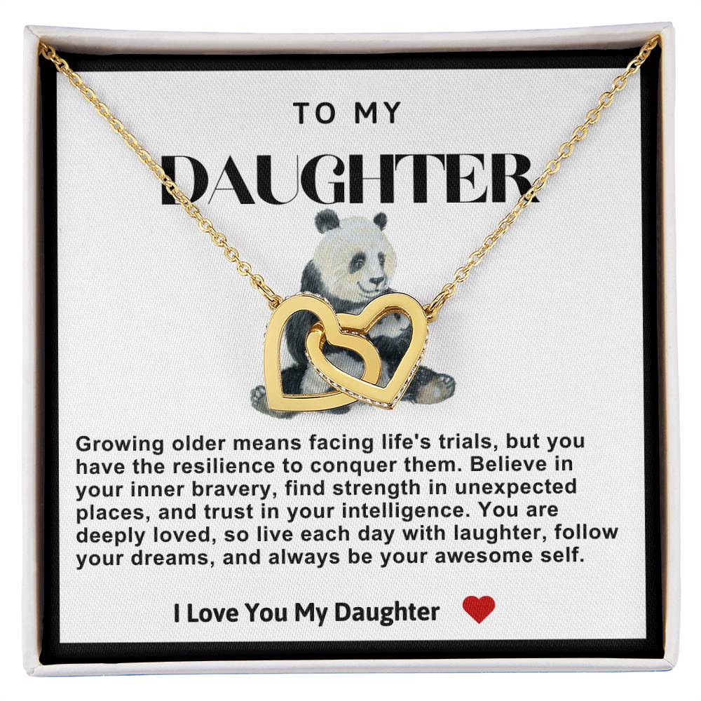 Daughter Double Heart Necklace- Panda Bear