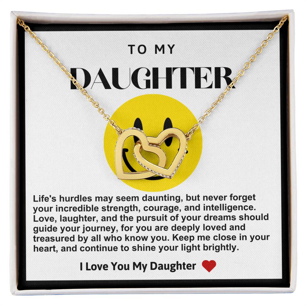 Daughter Double Heart Necklace- Yellow Smiley Face