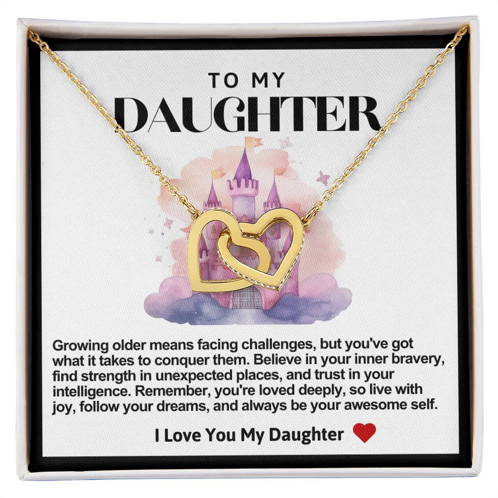 Daughter Double Heart Necklace- Pink Castle