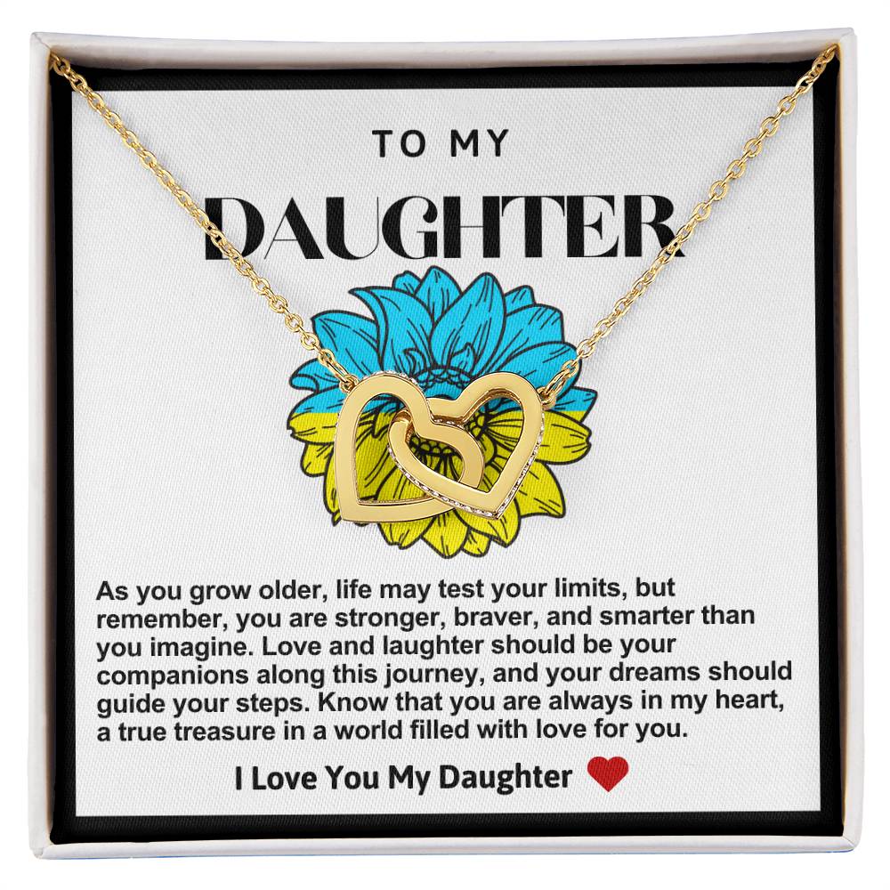 Daughter Double Heart Necklace- Yellow and Blue Flower