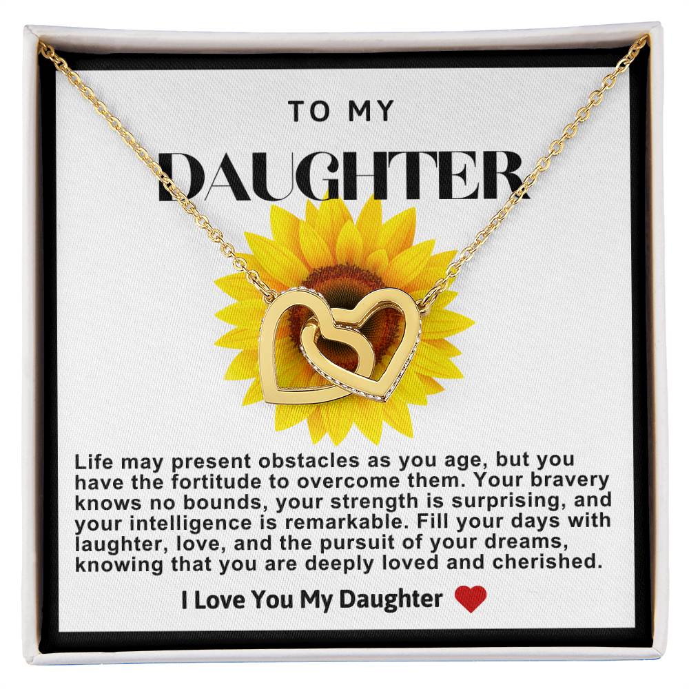Daughter Double Heart Necklace- Sunflower