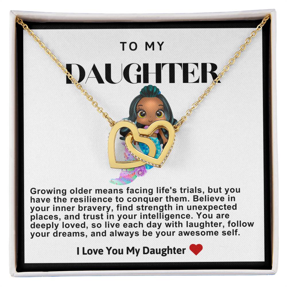 Daughter Double Heart Necklace- Mermaid