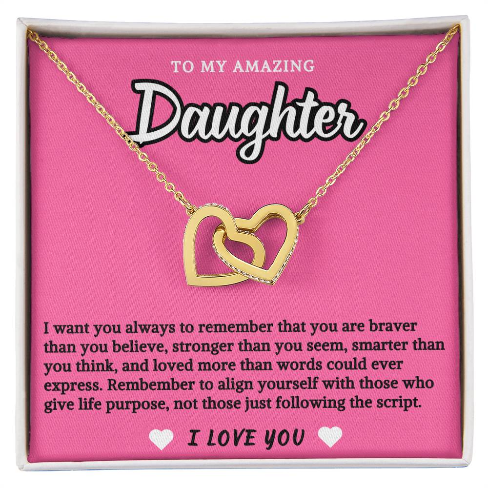 Pink Design Daughter Hearts Necklace