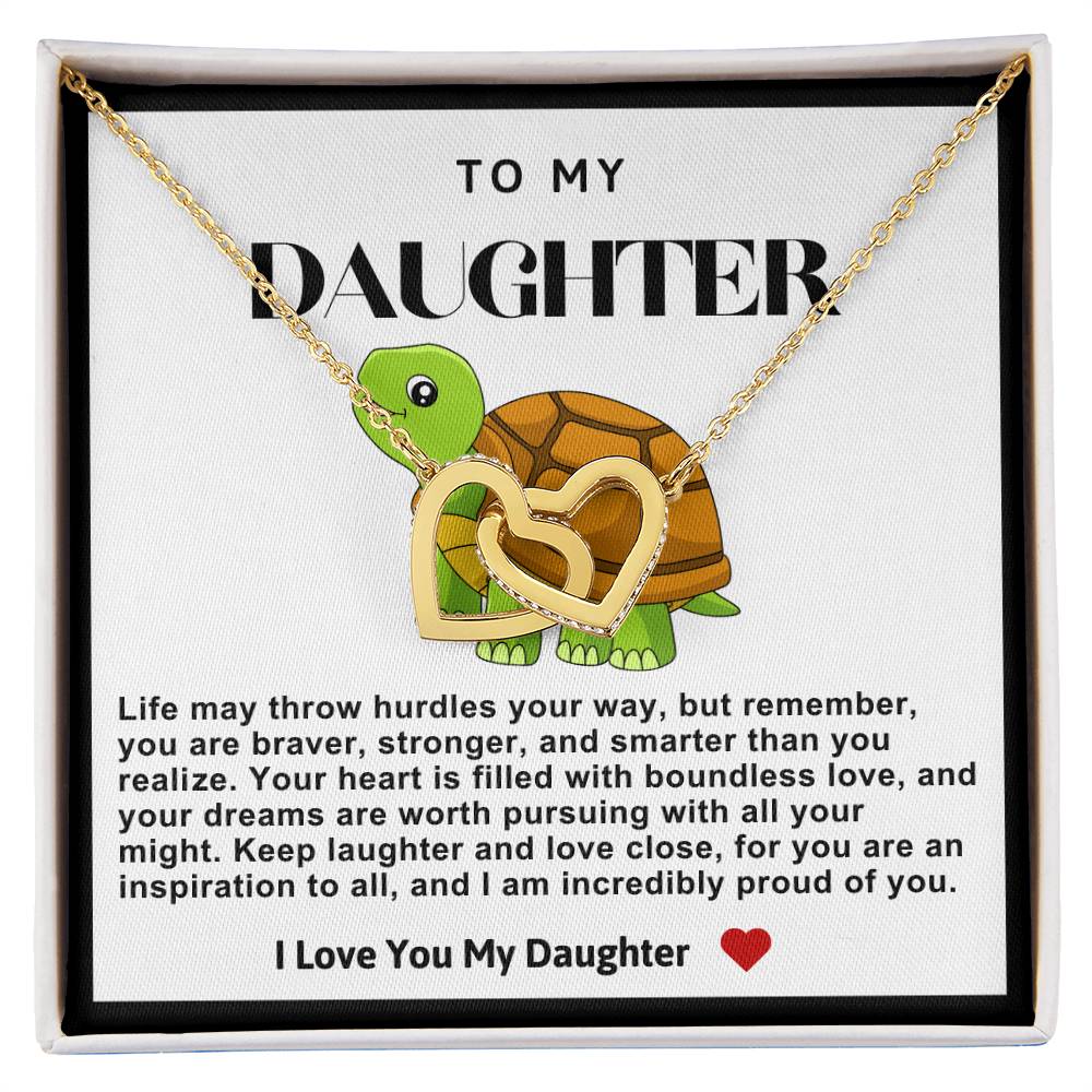 Daughter Double Heart Necklace- Turtle