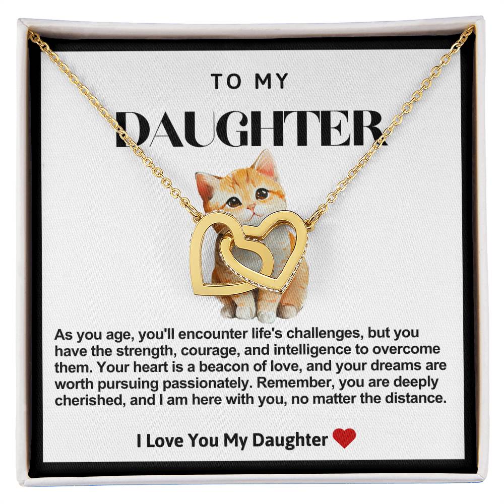 Daughter Double Heart Necklace- Kitten