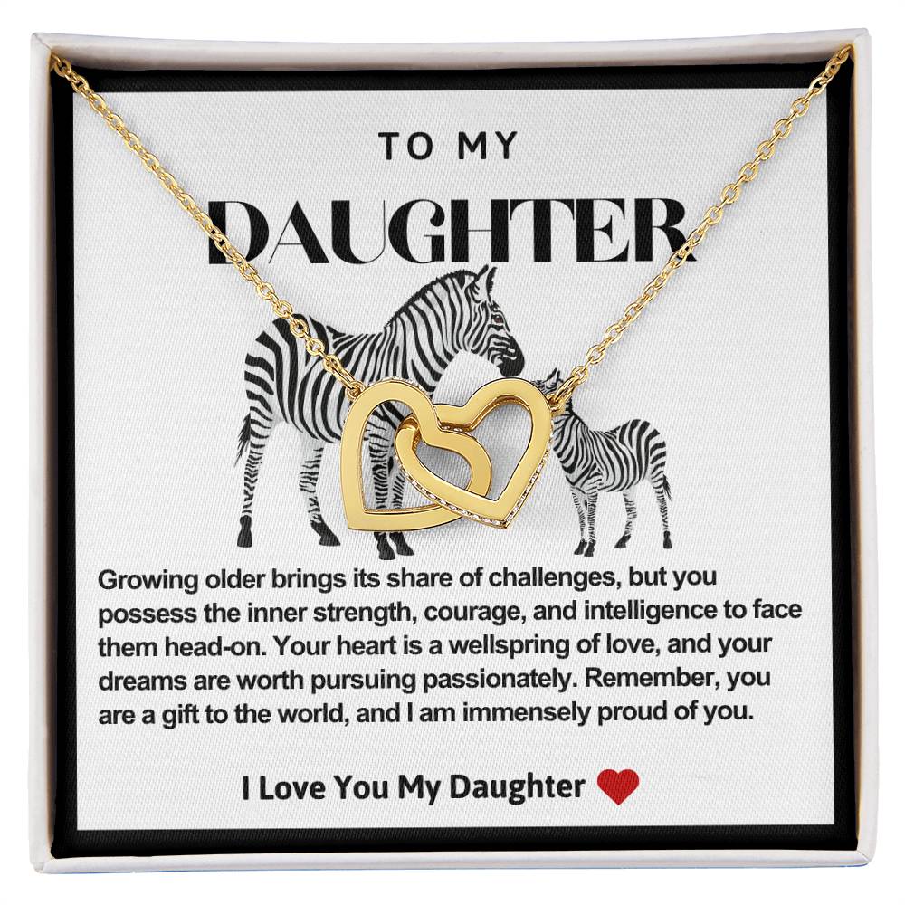 Daughter Double Heart Necklace- Zebra