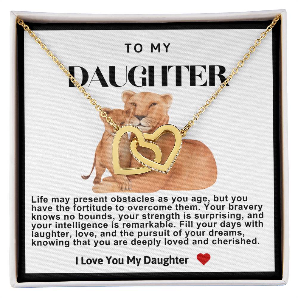 Daughter Double Heart Necklace-Lion